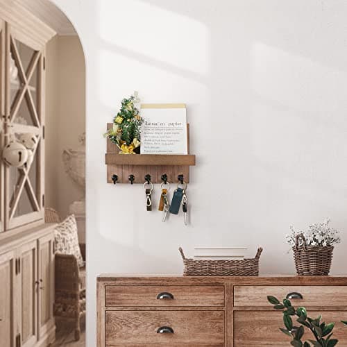 Rustic Key Holder with Shelf for Farmhouse Decor - Living Room Organizing Hook (Retro Brown, |54" D x 10" W x 7.28" H)