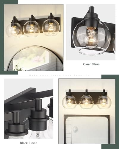 Modern 3-Light Matte Black Bathroom Vanity Light for Kitchen and Bedroom
| Clear Glass Globe Shade Wall Sconces for Bat