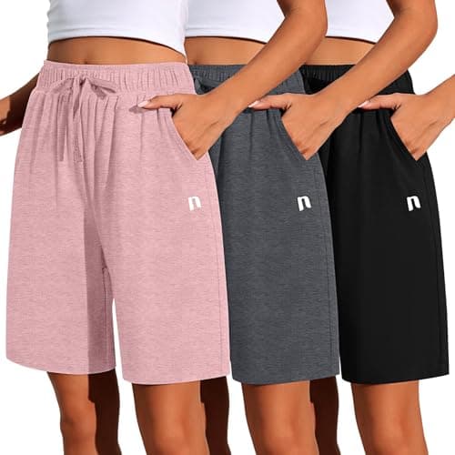 Neer 3 Pack Women's Quick Dry Drawstring High Waisted Bermuda Shorts with Pockets for Sports