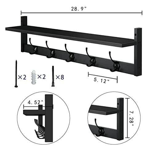 Ambird Stylish Wall Hooks with Shelf for Living Room and Bedroom (5 Dual Hooks)
| Ambird Hanging Wood Coat Hooks with S