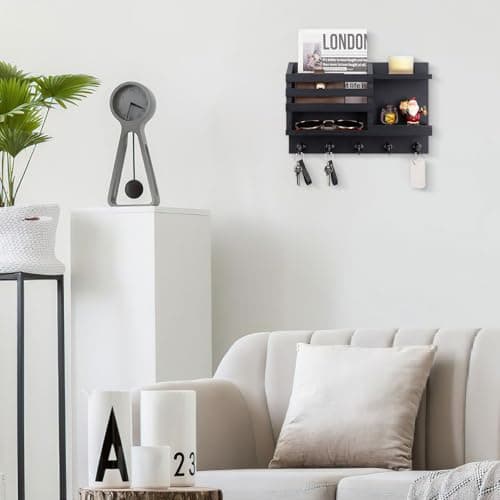 Nekon Black Wooden Key Holder for Wall entrada hall Rustic Home Decor 5 Hooks Organizer