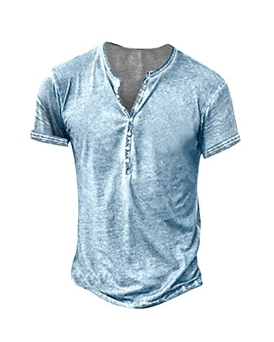 Beautyshow Mens Distressed Henley Shirts Casual Button Down for Men Retro Short Sleeve Tee Shirts