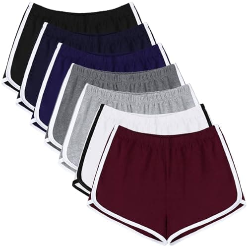 URATOT 7 Pack Cotton Shorts for Women: Athletic Gym and Yoga Shorts with Dolphin Booty Design