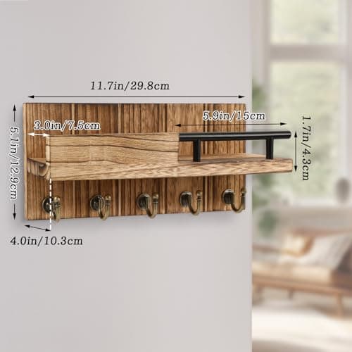 CypherX Decorative Key Holder Wall Mount - Farmhouse Wood Organizer for Entryway
| CypherX Wall Mount Key and Mail Hold