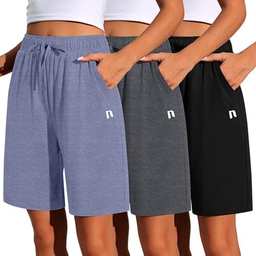 Neer 3 Pack Women's Quick Dry Drawstring High Waisted Bermuda Shorts with Pockets for Sports