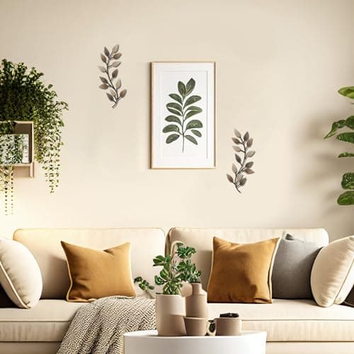 Zhengmy Vintage Brown Metal Tree Leaf Wall Decor for Living Room and Hallway Outdoor Decoration(2 Pieces)