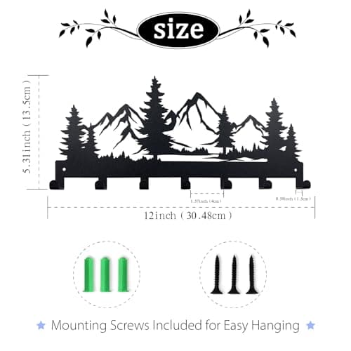 Mountain 12IN Metal Key Holder, Wall Mounted Key Hooks for Kitchen, Entryway, Hallway, Bedroom, Doorway, Key Organizer R