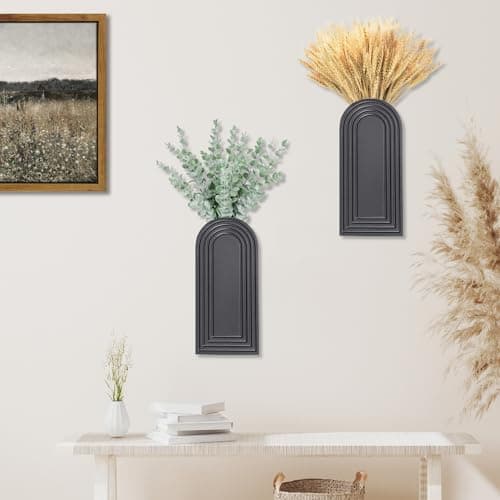 2 Pack Black Wooden Wall Vase Set for Modern Farmhouse & Boho Decor - Entryway, Hallway, Bathroom, Living Room, Dining R