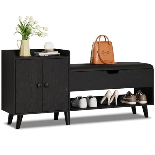 50" Entryway Shoe Bench with Hidden Storage | Storage Bench with Shelf and Cabinet for Bedroom, Living Room, and Hallway
