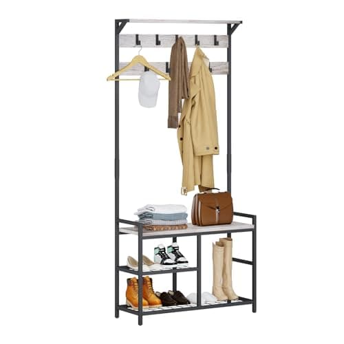 HOMEKOKO Entryway Storage Bench with Coat Rack, Wood Look Hall Tree (Black & Greige)  
HOMEKOKO Wood Look Entryway Stora