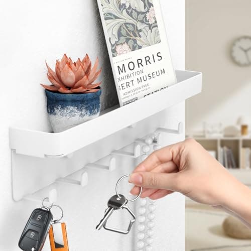 Rustic Key and Mail Organizer Wall Key Holder 6 Key Hooks with Shelf, White Metal Small Key Rack
| Wall Mount Key Organ