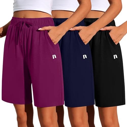 Neer 3 Pack Women's Quick Dry Drawstring High Waisted Bermuda Shorts with Pockets for Sports