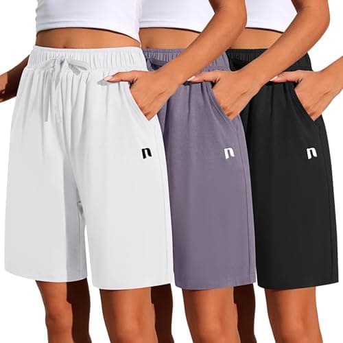 Neer 3 Pack Women's Quick Dry Drawstring High Waisted Bermuda Shorts with Pockets for Sports