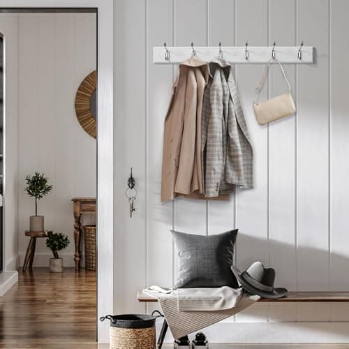 White Coat Rack Wall Mount 2 Pack for Jackets and Bags  
Wall-Mounted Coat Rack 2 Pack White with 6 Metal Hooks for Hats