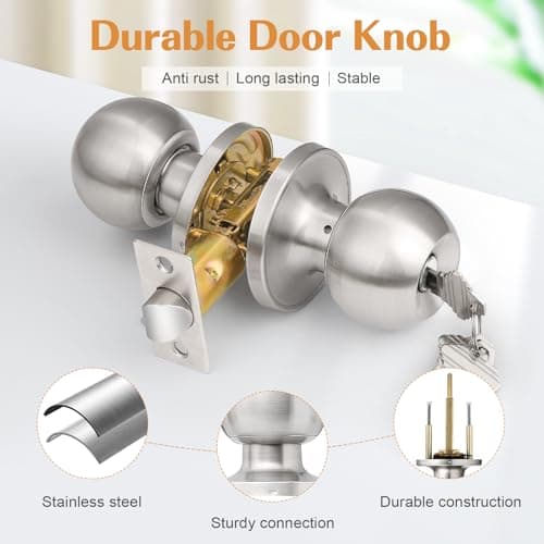 Probrico Brushed Nickel 10 Pack Keyed Alike Entry Knobs with Keys for Single Cylinder Door Lock, Ideal for Home Use