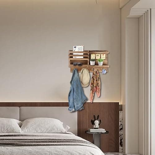 Solid Wood Wall Mount Key Holder and Mail Organizer (Burnt Brown)
| Self Adhesive or Drill Mounted 8 Hook Key Rack (Bur