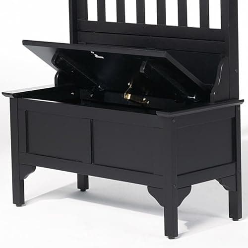Home Styles Hall Tree and Storage Bench Solid Hardwood Black Finish Safety Hinge Large Brass Hooks
| Home Styles Hall T
