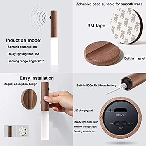 Motion Sensor Wall Lights Wood Battery Operated Sconce Light for Indoor Warm White 3000K
| Wireless Wood Sconce Light M