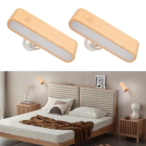 Magnetic 360° Rotatable Wood LED Wall Sconce for Hall Bedside and Living Room Black Walnut Battery Powered Adjustable B