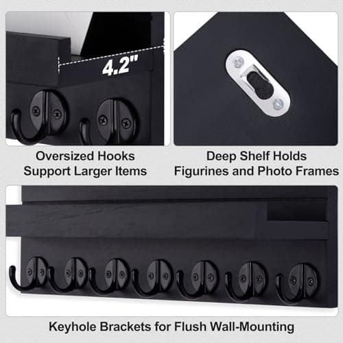 Entryway Key Holder Wall Mount with 7 Hooks for Sunglasses and Dog Leash
| Decorative Key and Mail Organizer Wall Mount