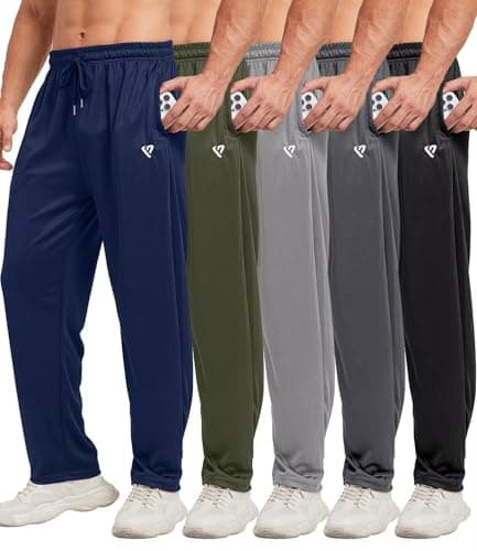 Lomsoe 5 Pack Men's Sweatpants Open Bottom Joggers with Zip Pockets for Men Lively Loose Fit Mesh Athletic Pants for Run