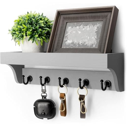 Rebee Vision Farmhouse Mail Rack for Home Decor: Wall Mount Key Holder with Shelf (Light Brown)