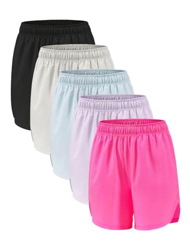 Celfaeree Girls Running Shorts with Pockets | Dry-Fit Athletic Shorts for Kids Teens | 4 Packs | Sweat-Wicking Sportswea