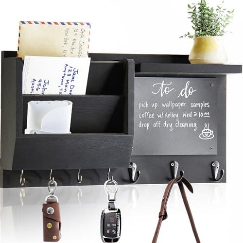 Wall Mount Key Holder Organizer - Decorative Hanging Rack with Hooks for Home Entry Living Room Storage