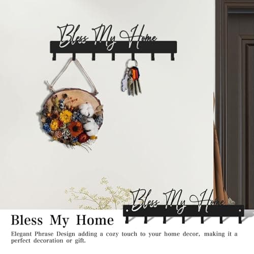Exquisite Fashion Phrase Key Holder Wall Mount for Wall Decoration Office Living Room Black Metal Key Hanger with 7 Kook