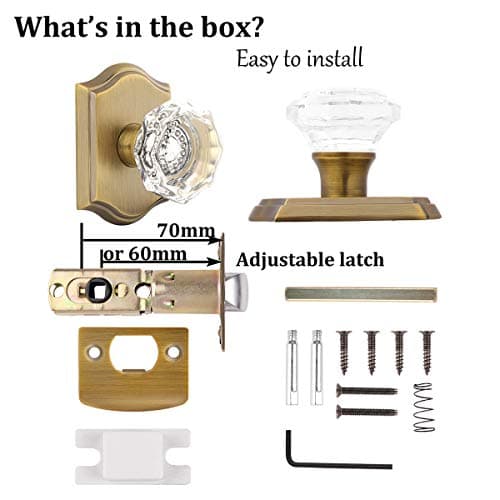 Gobrico Heavy Duty Crystal Glass Door Knobs 6 Pack for Interior Room Keyless Snowflake Handle Antique Brass Finish
| Go