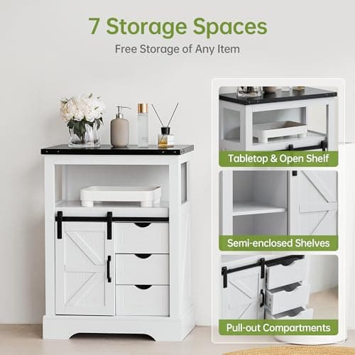Real Relax Farmhouse Storage Cabinet for Bathroom and Living Room with Sliding Barn Door and 3 Drawers
| Real Relax Fre