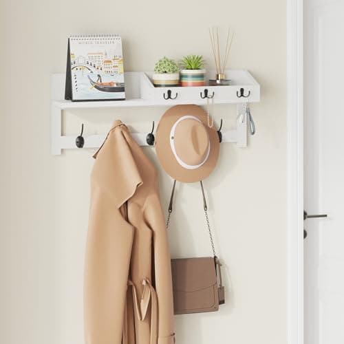 AMBIRD Entryway Wood Shelf With 5 Dual Hooks - 26.57-Inch Wall Hanging Shelf for Coat Storage (White)  
Entryway Wood Or