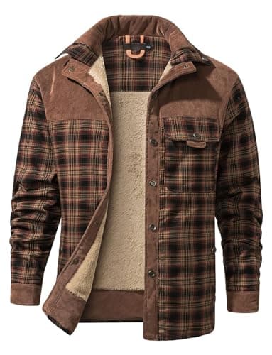 Gihuo Men's Long Sleeve Sherpa Lined Warm Flannel Plaid Jacket for Outdoor Activities
| Gihuo Men's Button Down Fleece
