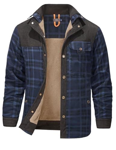 Gihuo Men's Long Sleeve Sherpa Lined Warm Flannel Plaid Jacket for Outdoor Activities
| Gihuo Men's Button Down Fleece