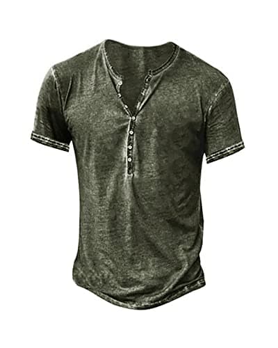 Beautyshow Mens Distressed Henley Shirts Casual Button Down for Men Retro Short Sleeve Tee Shirts