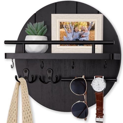 Nekon Black&Gold Rustic Mail Organizer with Shelf and Hooks for Hall Kitchen Entryway