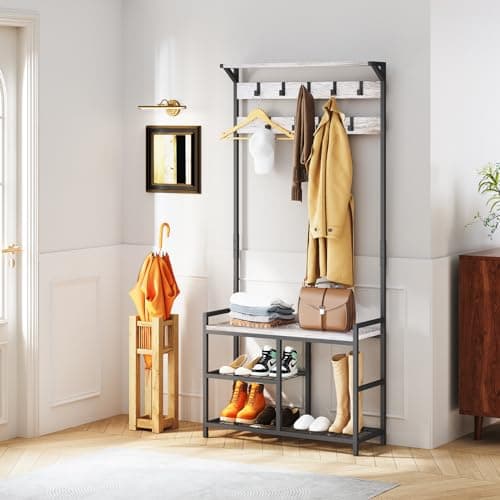 HOMEKOKO Entryway Storage Bench with Coat Rack, Wood Look Hall Tree (Black & Greige)  
HOMEKOKO Wood Look Entryway Stora