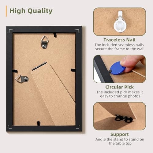 HappyHapi 4x6 Picture Frames Set (Black) for Multifunctional Tabletop or Wall Display, Suitable for |5x5 Pictures with M