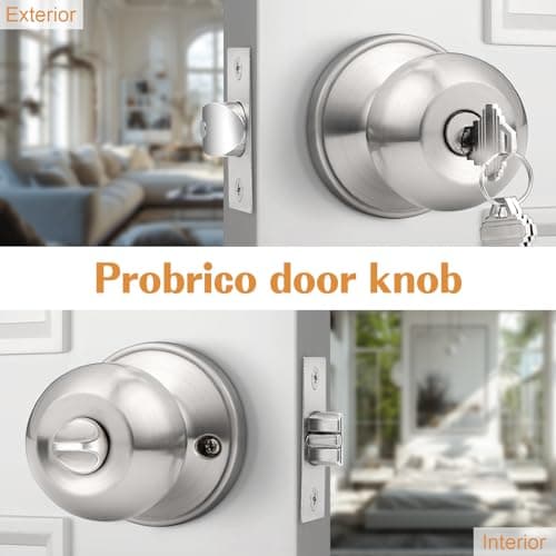 Probrico Brushed Nickel 10 Pack Keyed Alike Entry Knobs with Keys for Single Cylinder Door Lock, Ideal for Home Use
