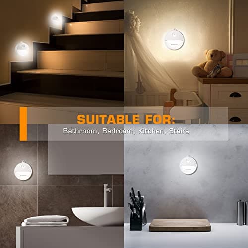 EverBrite LED Motion Sensor Night Light - Cool White, Kitchen & Bathroom, Automated On & Off, 6-Pack with 18 AAA Batteri