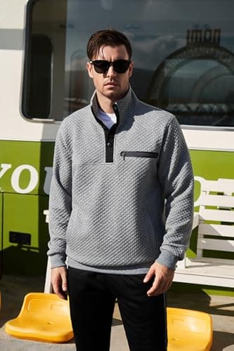 LBL Mens Fashion Sweatshirt with Stand Collar Button Pullover Pockets Leading the Better Life