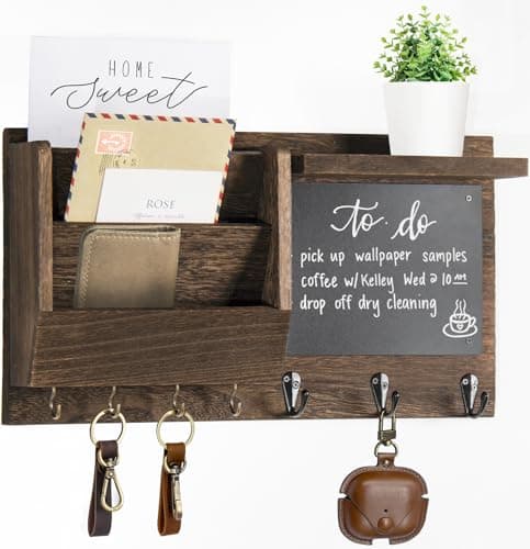 Wall Mount Key Holder Organizer - Decorative Hanging Rack with Hooks for Home Entry Living Room Storage