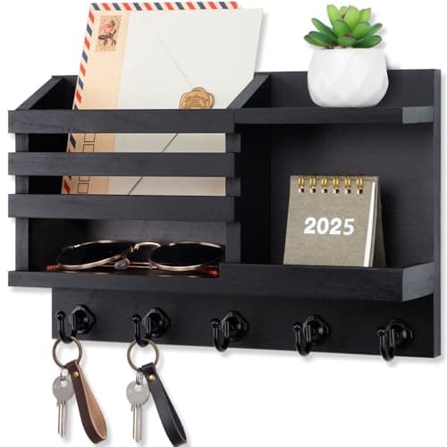 Nekon Black Wooden Key Holder for Wall entrada hall Rustic Home Decor 5 Hooks Organizer