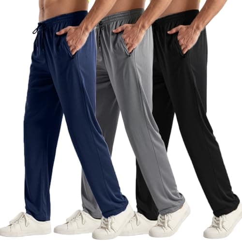 ZH 3PC Men's Breathable Zipper Mesh Jogger Pants - Comfortable for Sports & Casual Wear