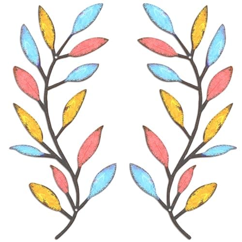 Zhengmy Vintage Brown Metal Tree Leaf Wall Decor for Living Room and Hallway Outdoor Decoration(2 Pieces)