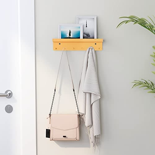MKO Mail Organizer Key Holder for Wall, Gold, 6 Key Hooks Wall Mount Adhesive Tray Hallway Organizer