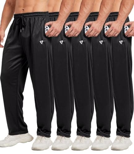 Lomsoe 5 Pack Men's Sweatpants Open Bottom Joggers with Zip Pockets for Men Lively Loose Fit Mesh Athletic Pants for Run