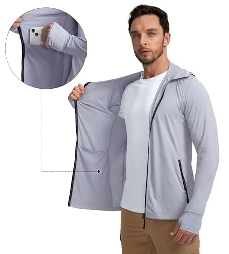 Men's UPF 50+ Light Jacket for Men Hiking Sun Protection Full Zip Hoodie Zip Pockets