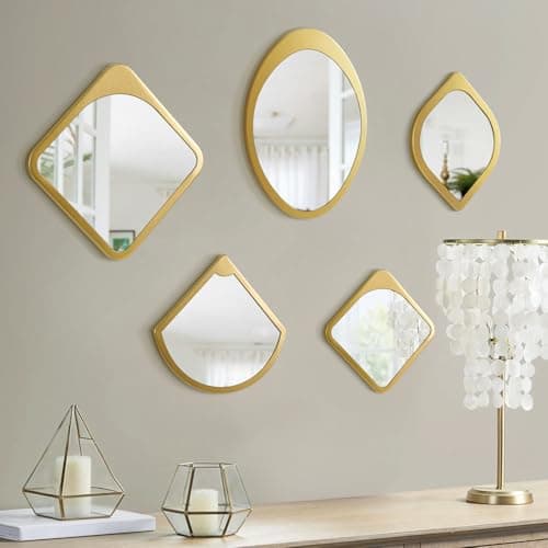 Gold Wall Mirror Living Room Decor, Elegant 3PCS Asymmetrical Mirrors for Modern Home Office or Bedroom, Stylish Wall Ar