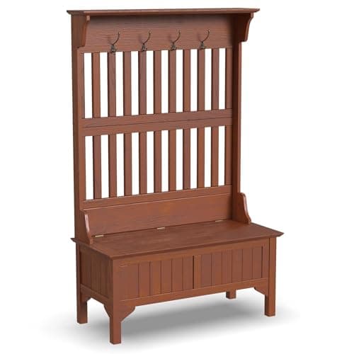 Home Styles Hall Tree and Storage Bench Solid Hardwood Black Finish Safety Hinge Large Brass Hooks
| Home Styles Hall T